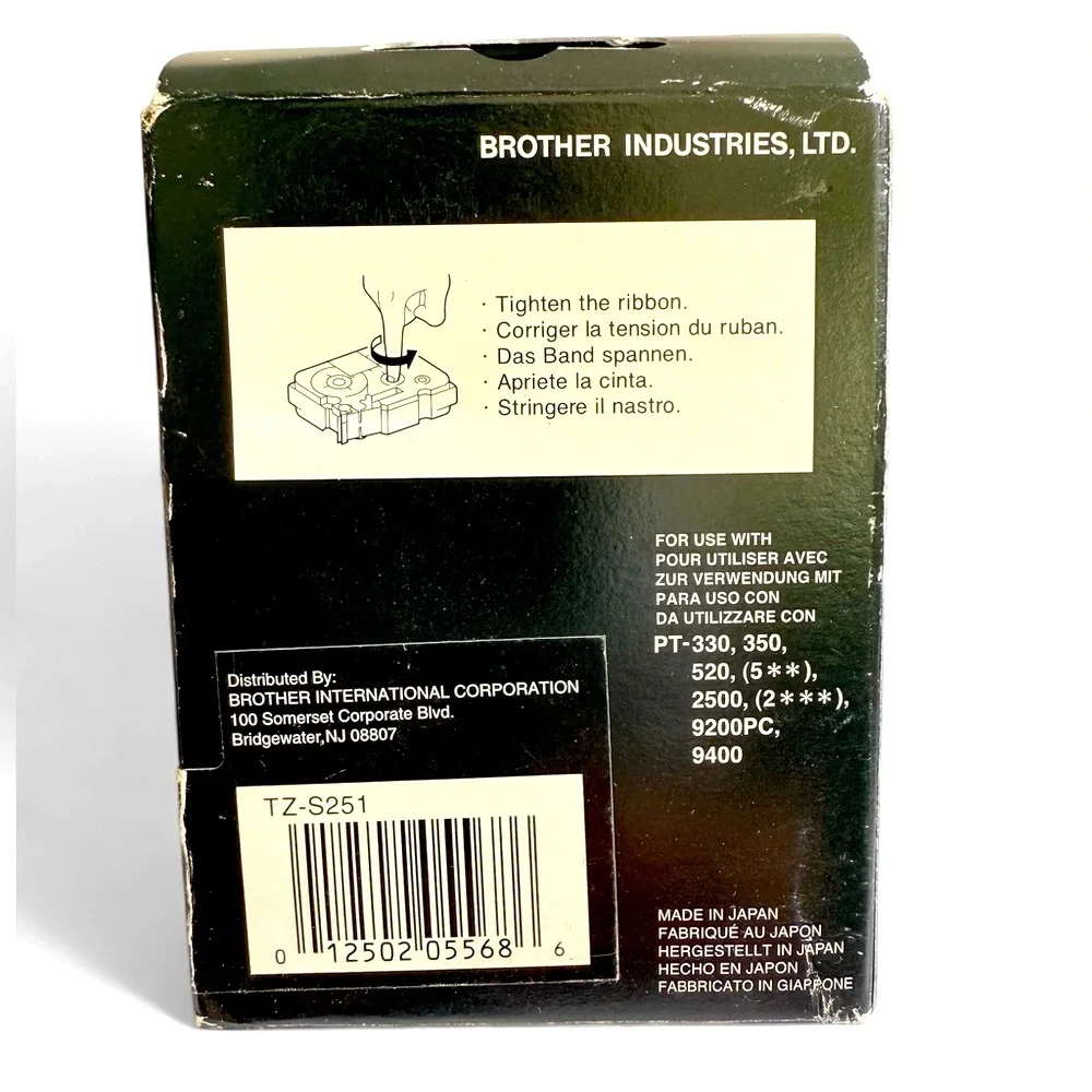 Brother P-touch TZ-S251 Industrial Tape Black and White 1 in Wide 26.2 ft Length